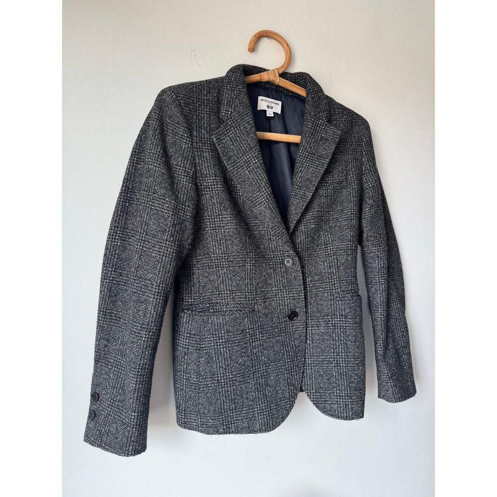 Uniqlo x Ines De La Fressange Tweed Plaid Blazer Wool Coquette Dark Gray S $130 - Picture 3 of 9